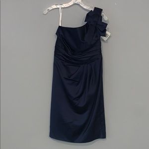 One shoulder satin short dress with bow